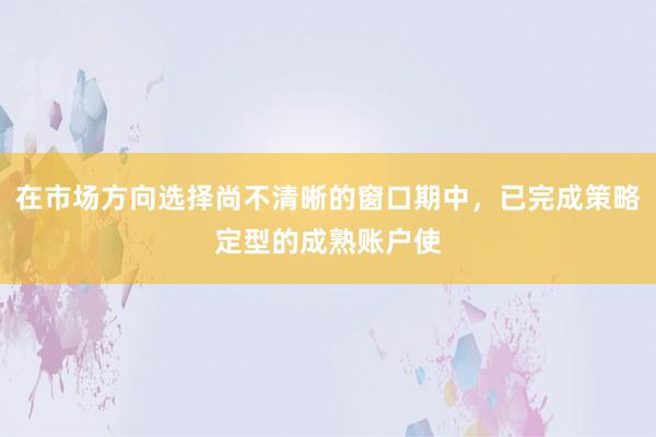 在市场方向选择尚不清晰的窗口期中，已完成策略定型的成熟账户使
