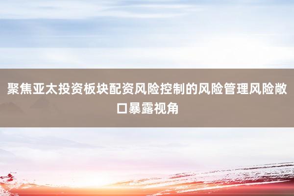 聚焦亚太投资板块配资风险控制的风险管理风险敞口暴露视角