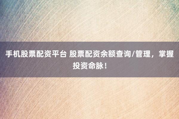 手机股票配资平台 股票配资余额查询/管理，掌握投资命脉！