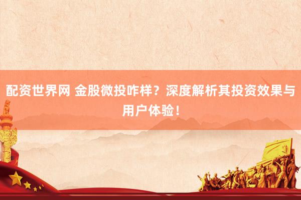 配资世界网 金股微投咋样?深度解析其投资效果与用户体验!